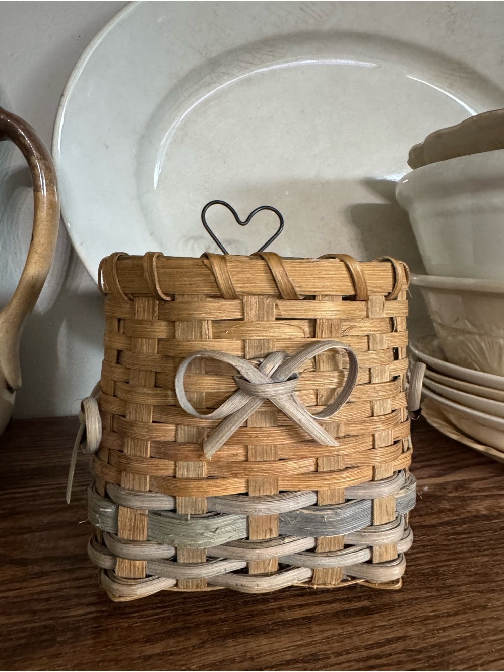 Handwoven Rustic Basket with Heart Accent
